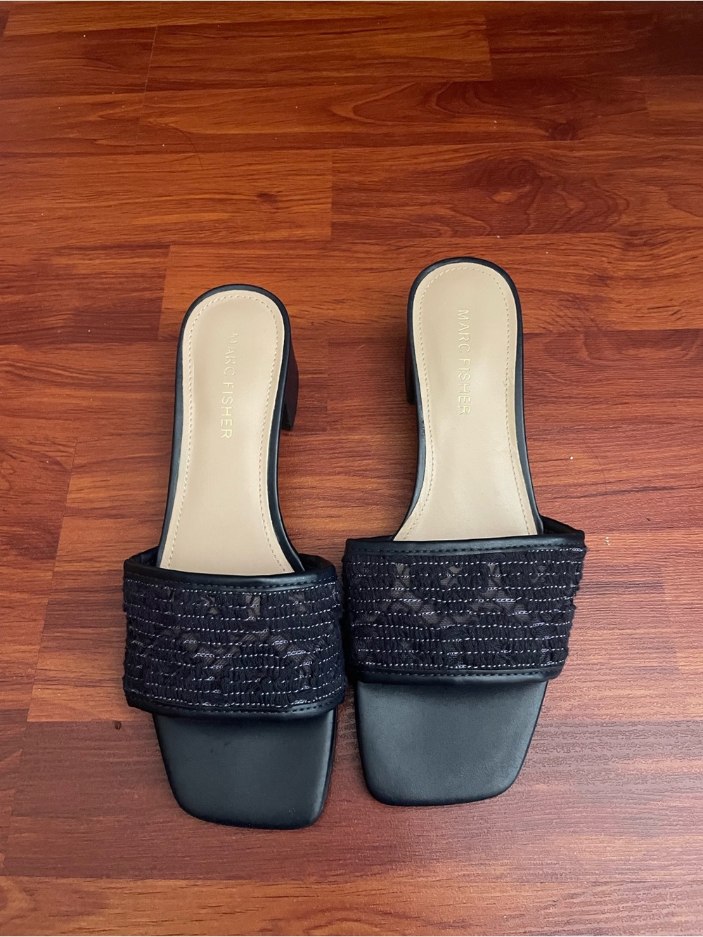 Marc Fisher Black Textured Slide Mules